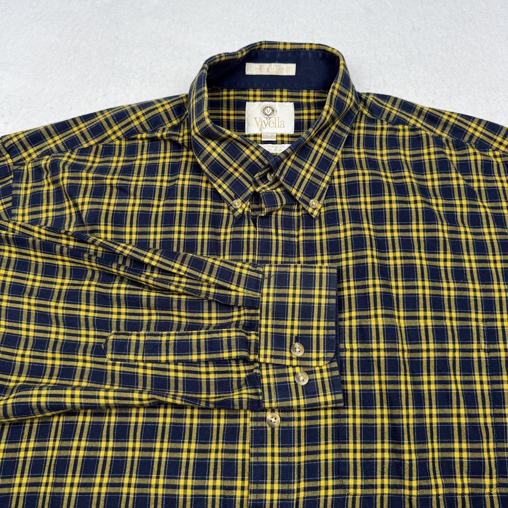 Viyella Shirt Mens XL Blue Yellow Plaid Flannel Long Sleeve Button Down Casual